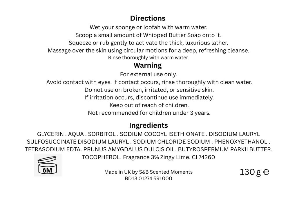 Zingy Lime Whipped Butter Soap 130g
